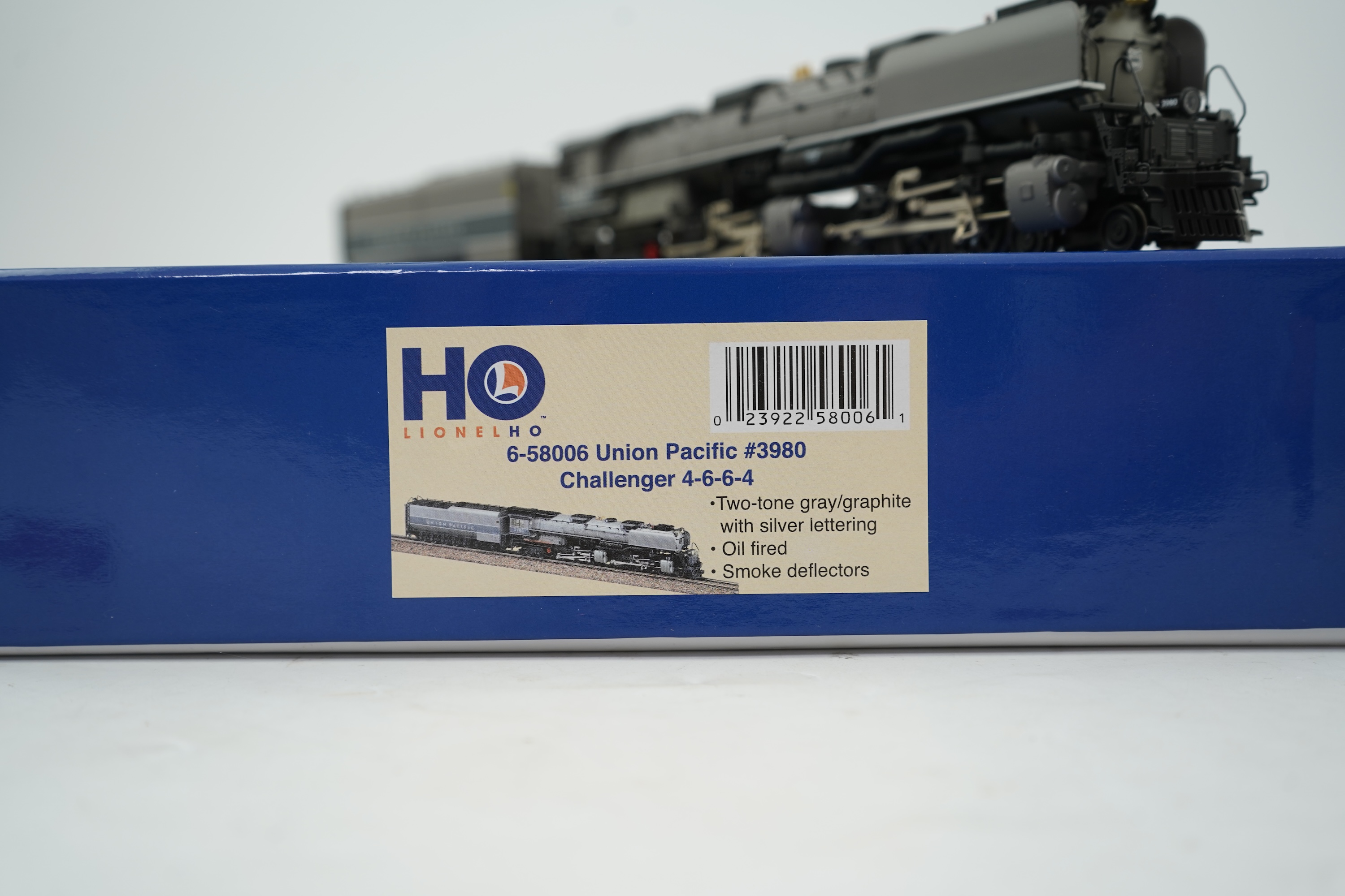 A boxed HO gauge Lionel (6-58006) model of Union Pacific Challenger, 3980, 4-6-6-4 tender locomotive, powered for two rail operation.